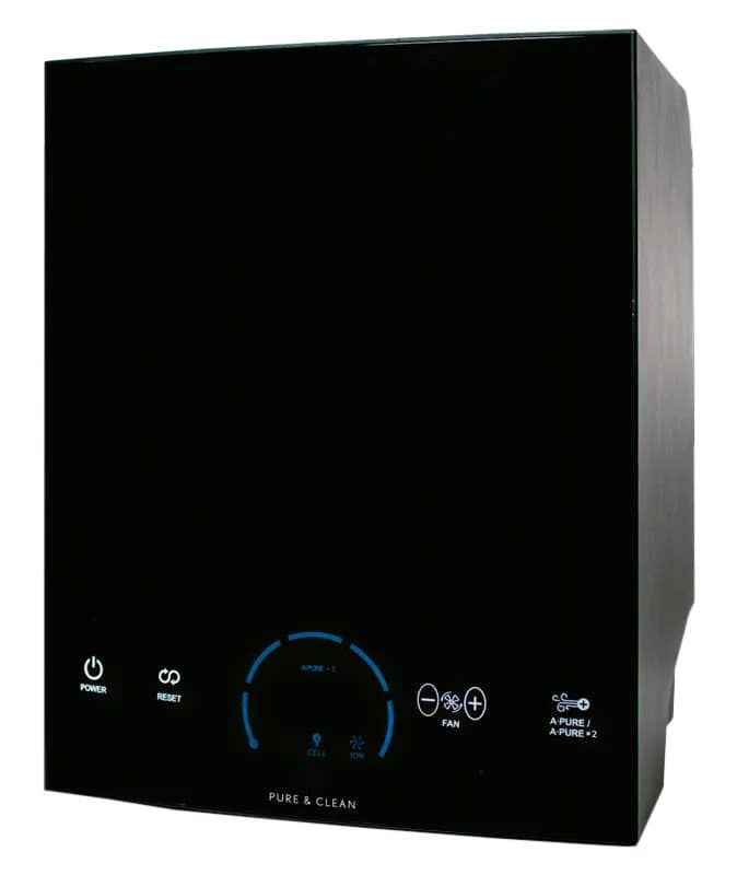 Purificador de aire Pure & Clean negro con panel táctil iluminado en azul